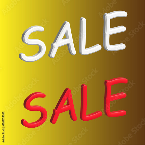 Sale. Color 3D text. Template suitable for sale product. Sale in stores text. Big text sale. Color text white and red. Gold gradient background