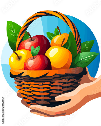 Fresh Harvest Apples in Rustic Basket with Natural Garden Elements