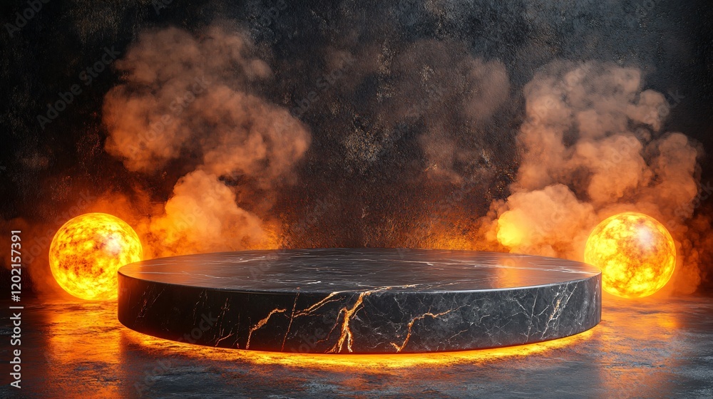 Display podium in fire and smoke Display podium in fire and smoke