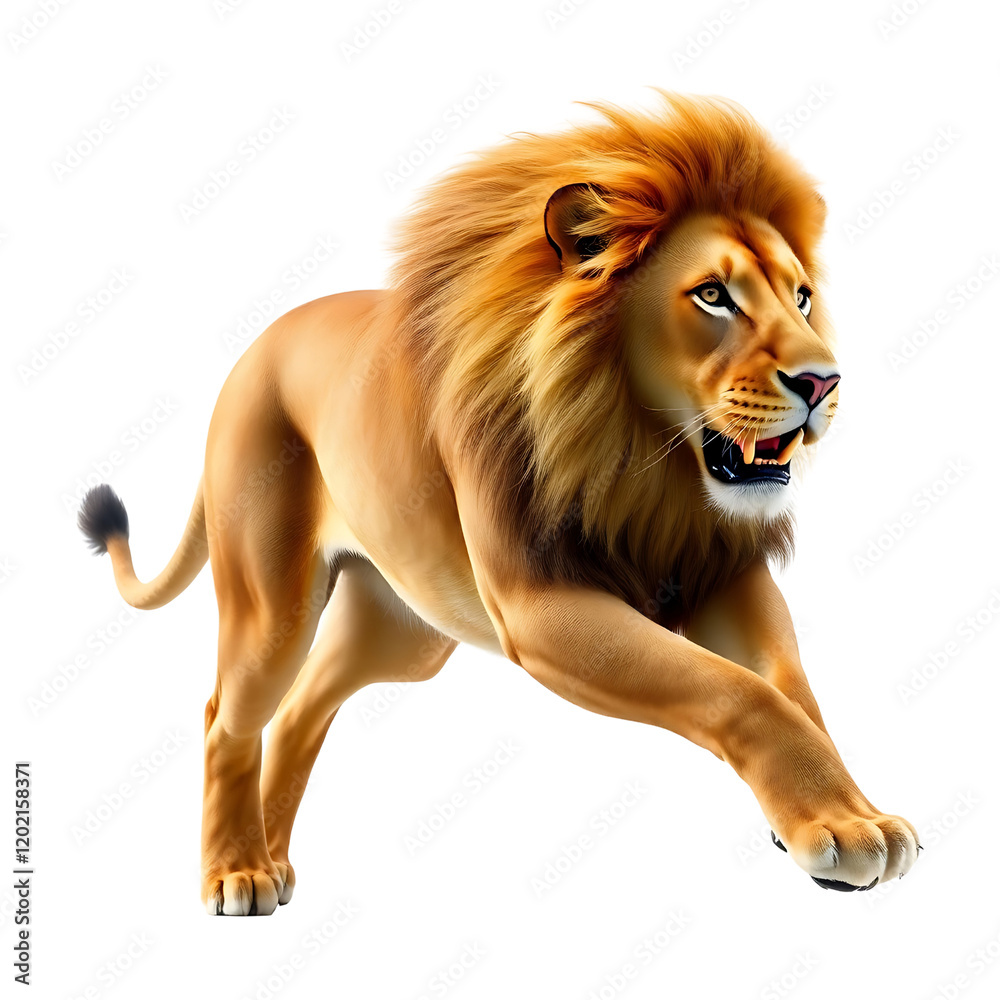 Obraz premium Powerful Lion in a Dynamic Leap Pose on transparent background 