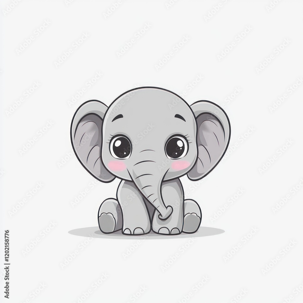 Gray cartoon elephant sitting on a plain white background, suitable for kids books Gray cartoon elephant sitting on a plain white background, suitable for kids books