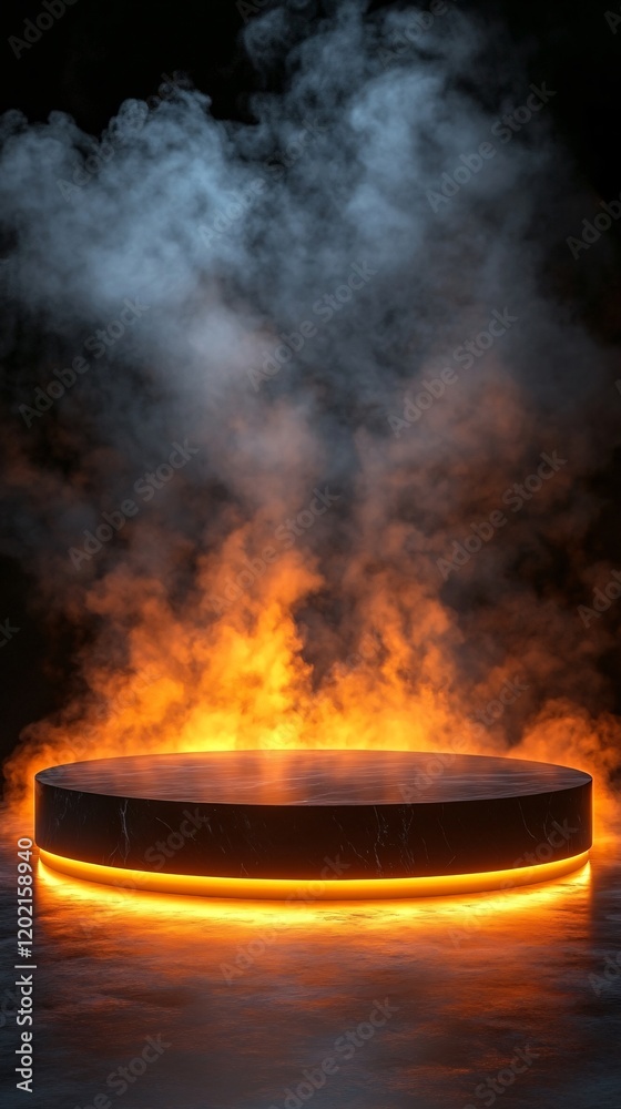 Product stand in fire and smoke Product stand in fire and smoke