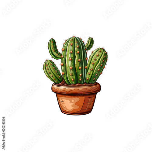 Cactus in Terracotta Pot: A vibrant illustration of a prickly pear cactus, thriving in a rustic terracotta pot.  The artwork showcases the plant's unique texture and vibrant green hues. photo