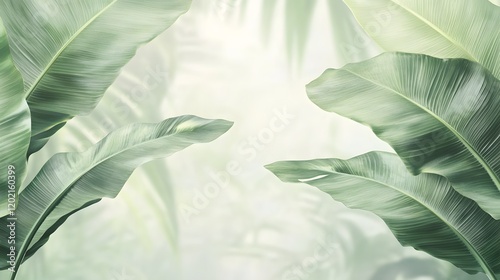 Lush Green Tropical Banana Leaves Frame Background