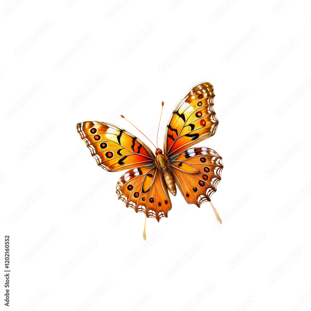 Orange Butterfly in Flight: A vibrant orange butterfly with intricate wing patterns takes flight, showcasing the beauty and delicacy of nature. Orange Butterfly in Flight: A vibrant orange butterfly with intricate wing patterns takes flight, showcasing the beauty and delicacy of nature.