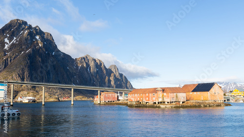 Landscape view of Svolvaer fishing village at Lofoten islands, Norway photo