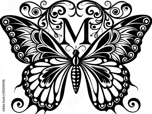 Butterfly monogram alphabet SVG bundle with floral and intricate designs