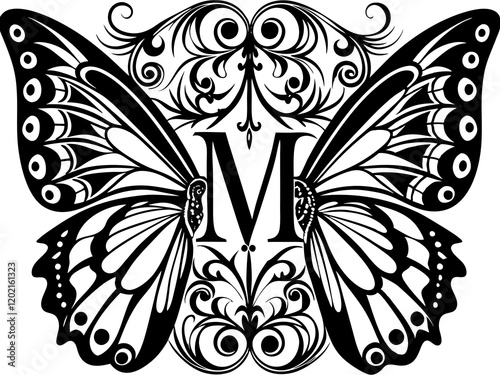Butterfly monogram alphabet SVG bundle with floral and intricate designs