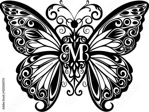 Butterfly monogram alphabet SVG bundle with floral and intricate designs