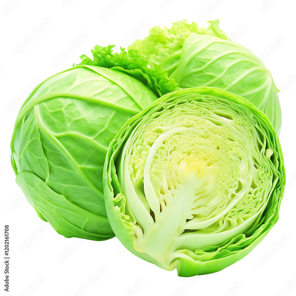 Fototapeta premium Fresh Head and Sectioned Cabbage Ready for Culinary Use