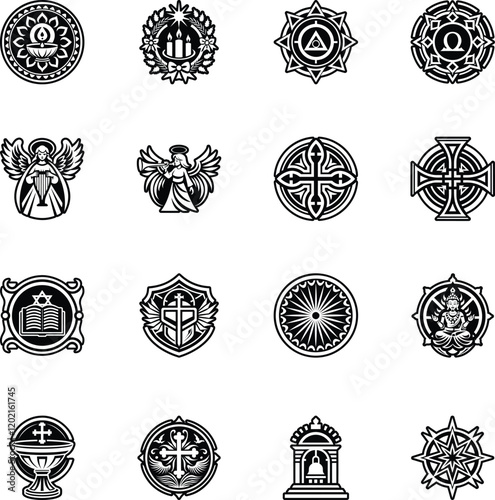 Collection of Glyph Style Religious Symbol Icons

