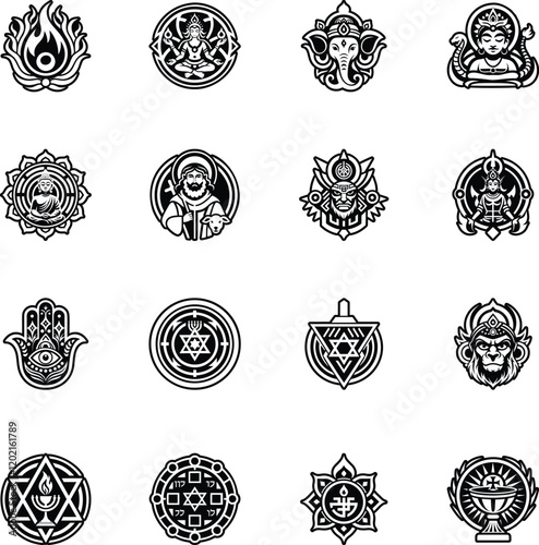 Collection of Glyph Style Belief Symbols Icons 

