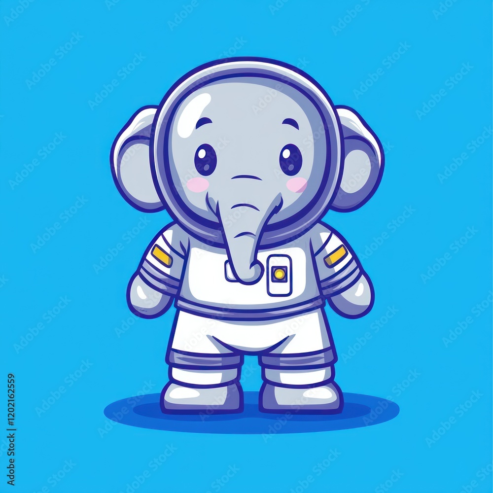 Cute elephant astronaut on blue background; space exploration, children's book illustration Cute elephant astronaut on blue background; space exploration, children's book illustration