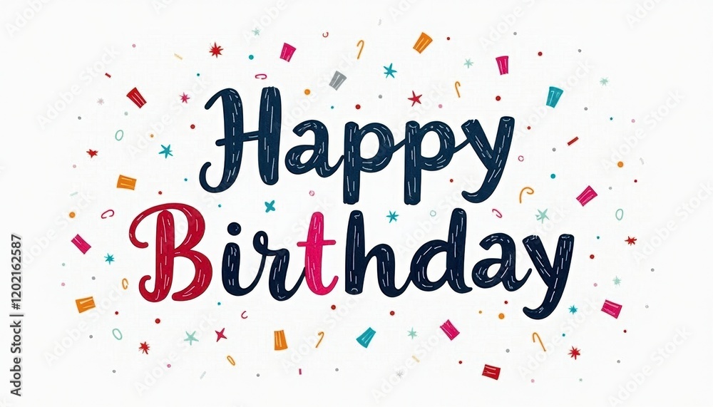 Vibrant Birthday Card with Happy Birthday and Colorful Confetti Against White Background Vibrant Birthday Card with Happy Birthday and Colorful Confetti Against White Background