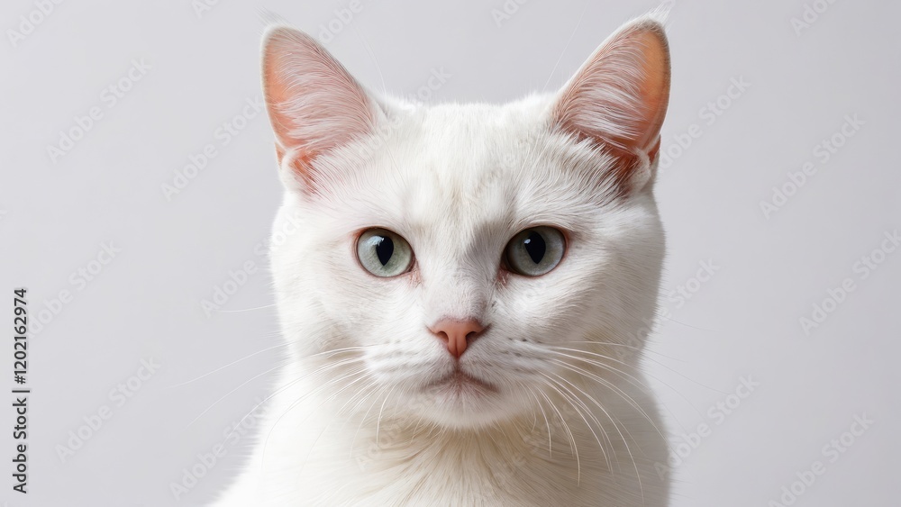 Portrait of White british shorthair cat on grey background Portrait of White british shorthair cat on grey background