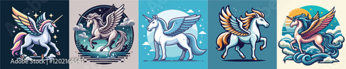 Pegasus mythological animal vector set