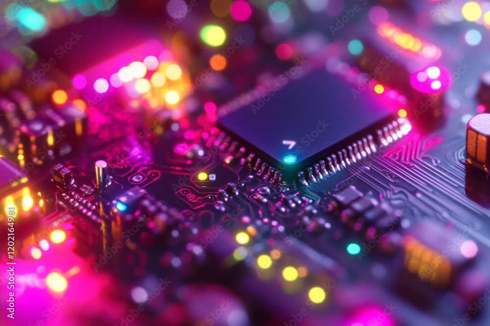 Obraz premium Illuminated Circuit Board Microchip Technology Display