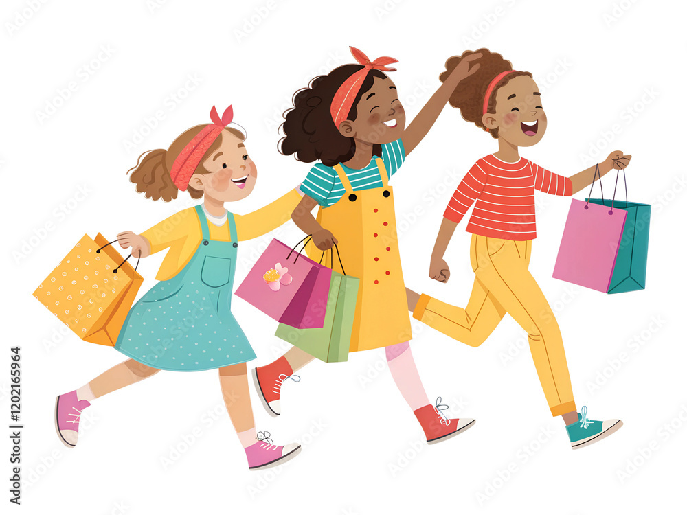 A Group of Young Cheerful Girls Holding Colorful Shopping Bags on Transparent Background. png A Group of Young Cheerful Girls Holding Colorful Shopping Bags on Transparent Background. png