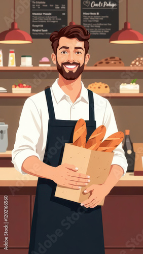 Baker, Baguette Bread in a Bakery: Craftsmanship and Freshness