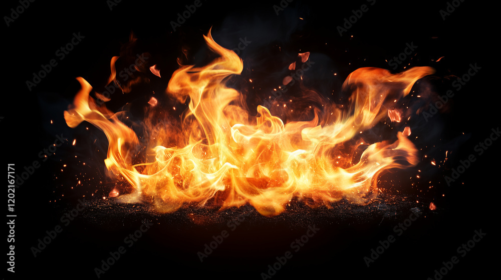 Glowing Bonfire Flames in Darkness Expressing Warmth and Energy Glowing Bonfire Flames in Darkness Expressing Warmth and Energy