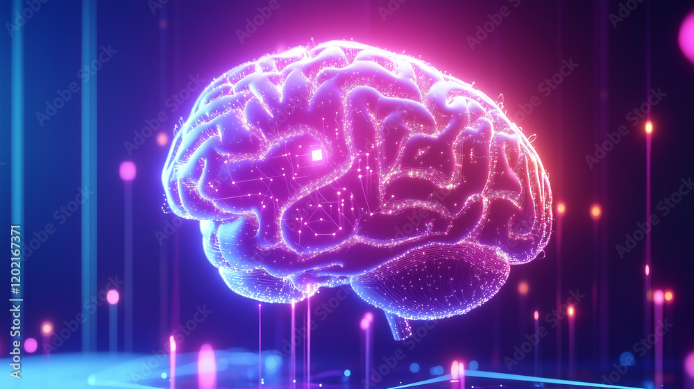 An illustration of a digital brain with glowing icons representing artificial intelligence and neural networks, symbolizing the integration of technology with human thought process An illustration of a digital brain with glowing icons representing artificial intelligence and neural networks, symbolizing the integration of technology with human thought process
