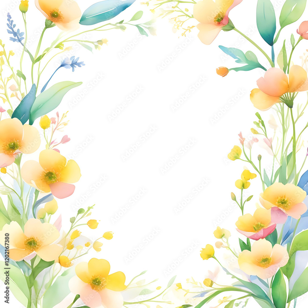 Obraz premium Rapeseed Yellow lively spring Flower Watercolor Frame