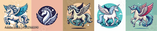 Pegasus mythological animal vector set