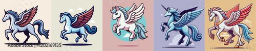 Pegasus mythological animal vector set