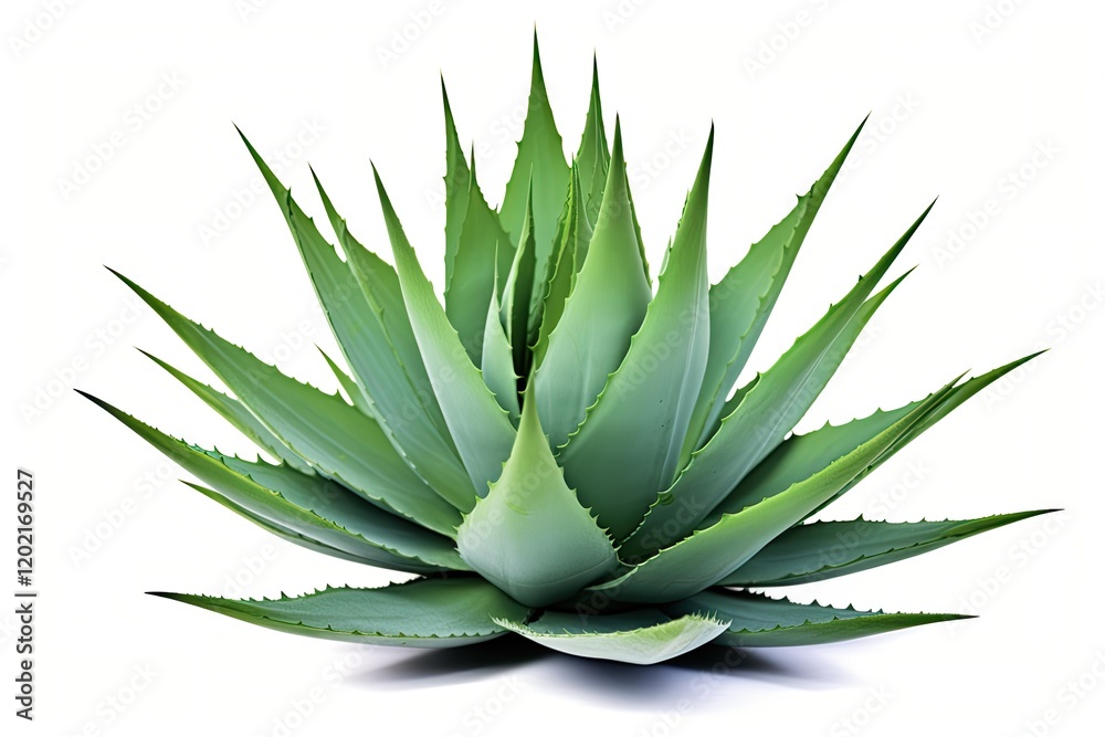 Fototapeta premium Agave Plant Isolated on White Background with Clipping Path. Tropical Drought Tolerant Plant with Sharp Thorns for Nature and Green Concepts
