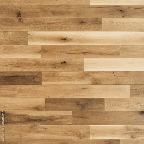 Topdown view of sanded oak planks with clean grain patterns, warm natural tones, nonreflective matte finish photo
