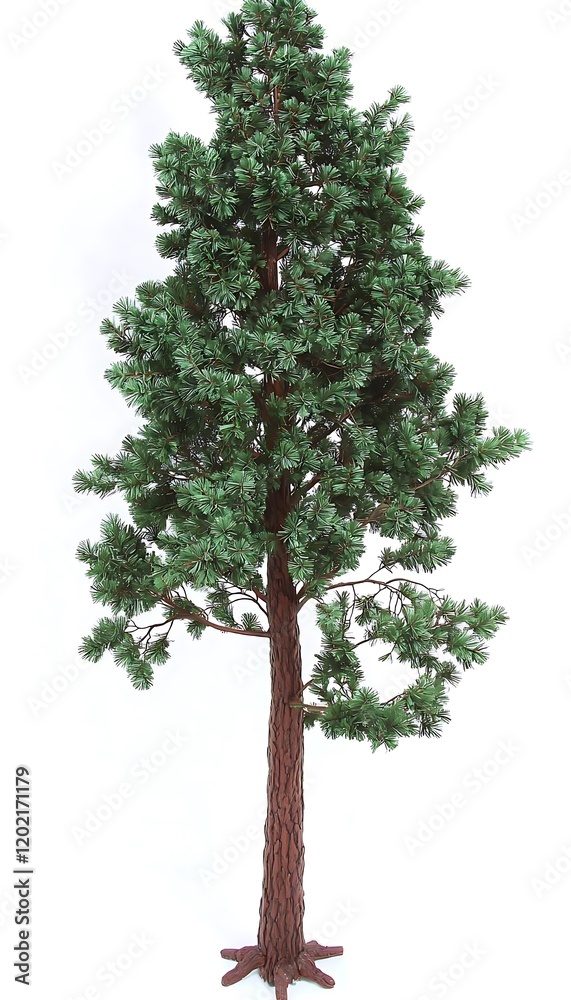 A robust redwood tree with tall, straight branches and dense green foliage, displayed on a white backdrop A robust redwood tree with tall, straight branches and dense green foliage, displayed on a white backdrop