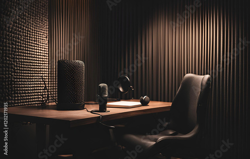 Modern podcast studio with professional equipment ready for recording podcast, Modern podcast studio interior with professional equipment
