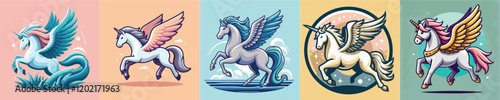 Pegasus mythological animal vector set