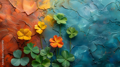 Beautiful view of colorful flowers on multi colored background photo