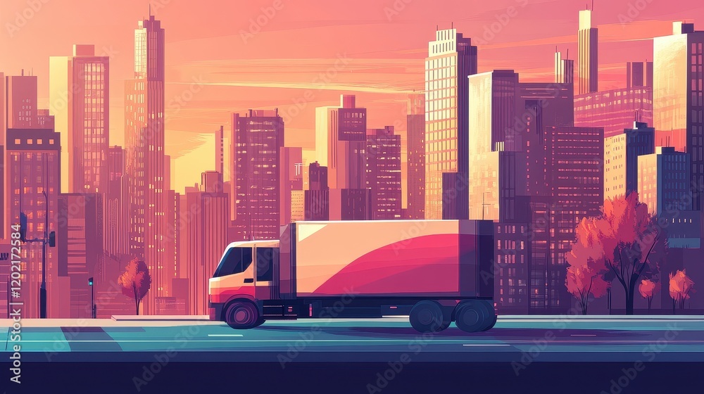 Fototapeta premium delivery services flat design side view modern city theme animation Triadic Color Scheme