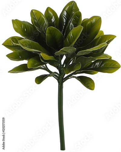 A robust fig tree with broad, shiny leaves, placed on a bright white background