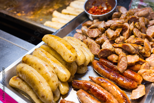 Grilled Sausages Displayed at Taiwan Night Market