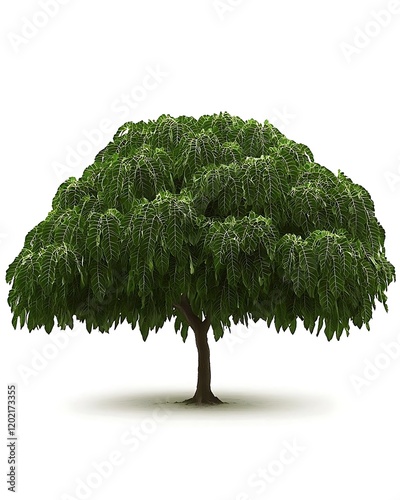 A robust fig tree with broad, shiny leaves, placed on a bright white background