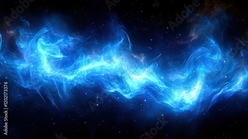 Blue cosmic energy flowing in starry space, nebula background, for VFX