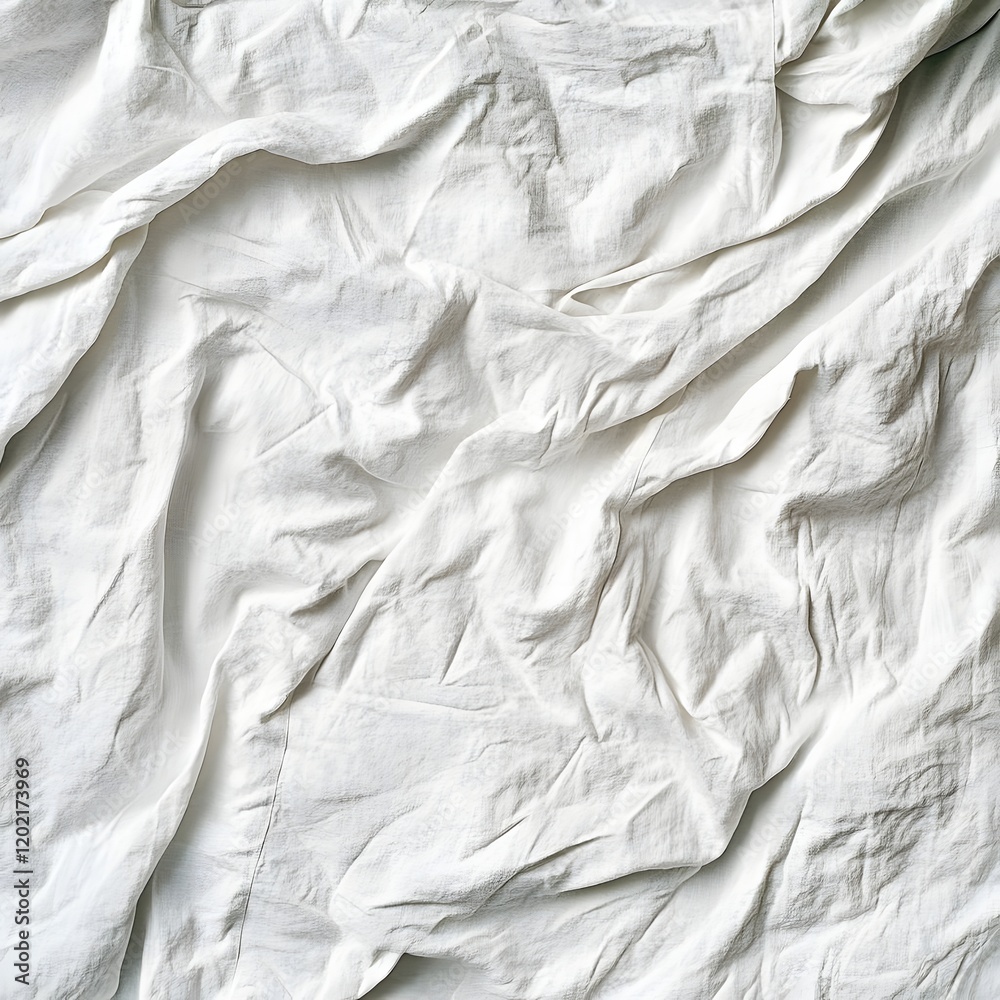 A wrinkled white fabric draped artistically, showcasing texture and softness. A wrinkled white fabric draped artistically, showcasing texture and softness.