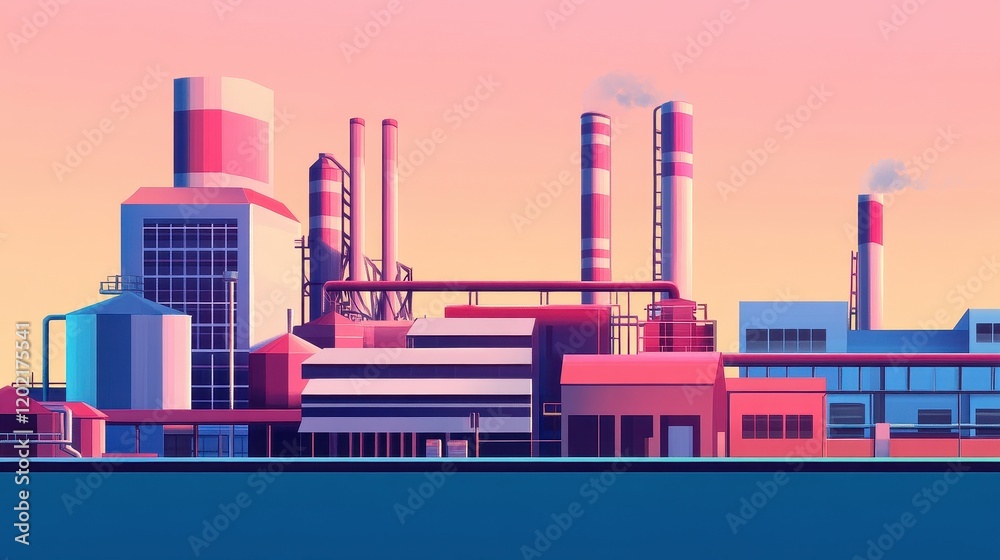 Obraz premium demand forecasting strategies flat design side view factory operations water color vivid
