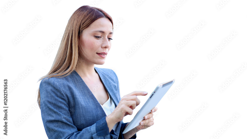 Beautiful businesswoman enjoying and using tablet Beautiful businesswoman enjoying and using tablet