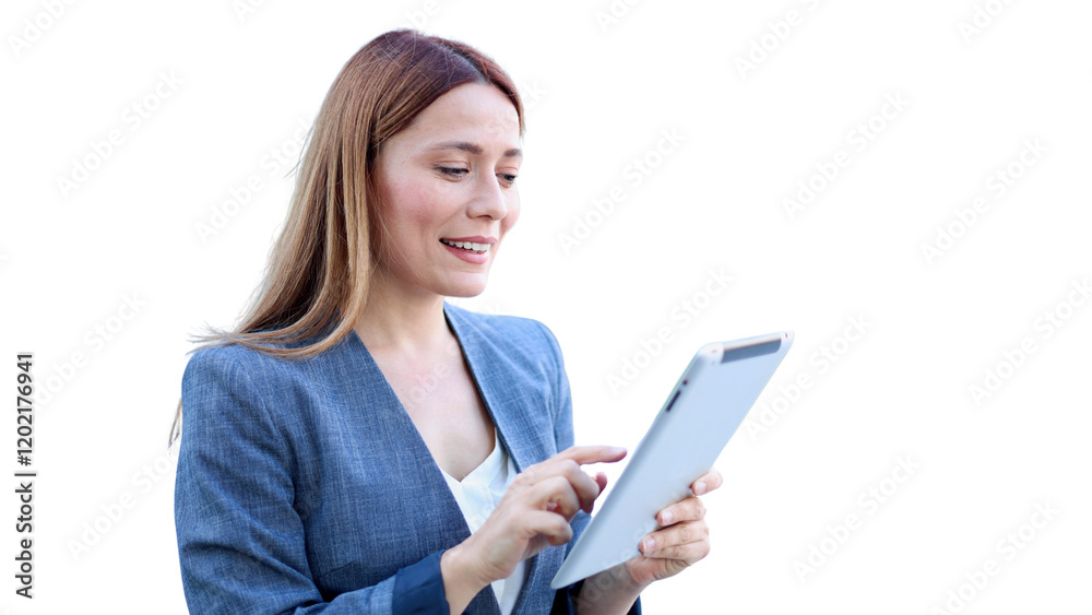 Beautiful businesswoman enjoying and using tablet Beautiful businesswoman enjoying and using tablet