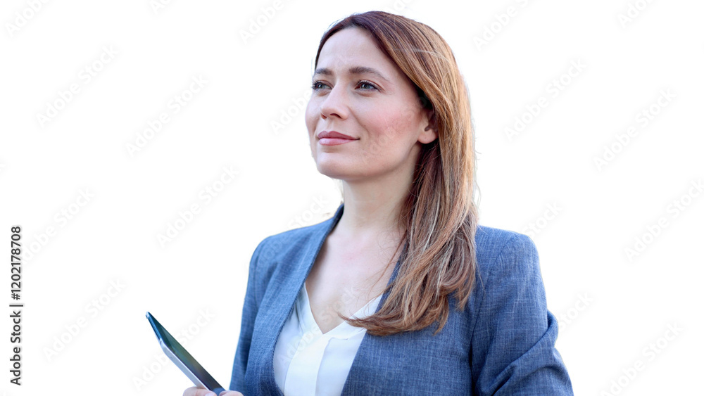 Beautiful businesswoman enjoying and using tablet Beautiful businesswoman enjoying and using tablet
