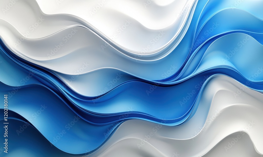 Obraz premium Smooth Wavy Textures in Shades of Blue and White Creating a Serene and Calming Background for Design Projects, Presentations, and Digital Art