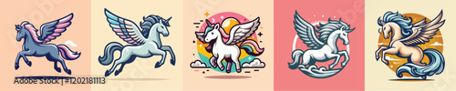 Pegasus mythological animal vector set