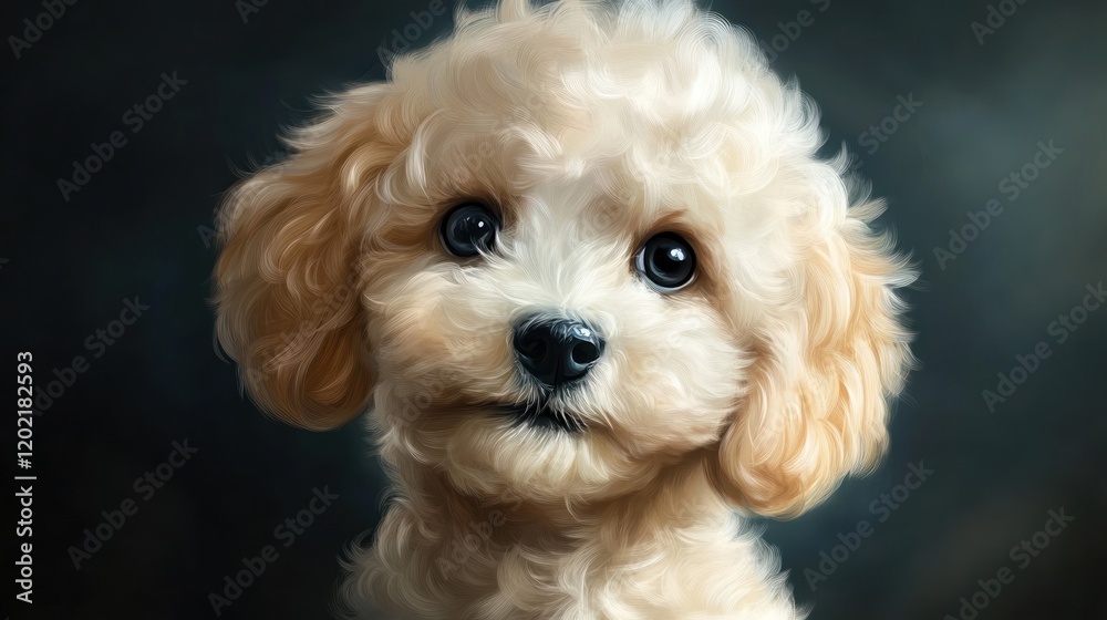 Fluffy Toy Poodle Puppy Portrait, Dark Background, Pet Adoption Fluffy Toy Poodle Puppy Portrait, Dark Background, Pet Adoption