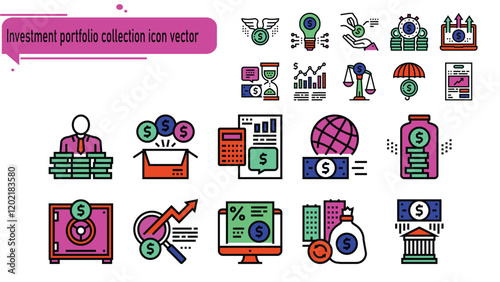 Investment portfolio collection icon vector