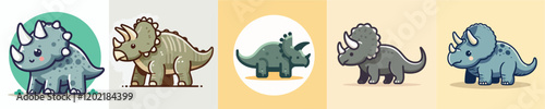 Vector collection of triceratops dinosaurs