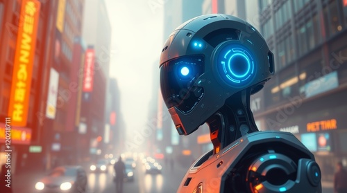 An epic scene depicting a grand Smart city metaverse with a 3D AI robot engineer